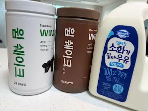 윔쉐이크 초코 검은콩과 저지방 우유 조합